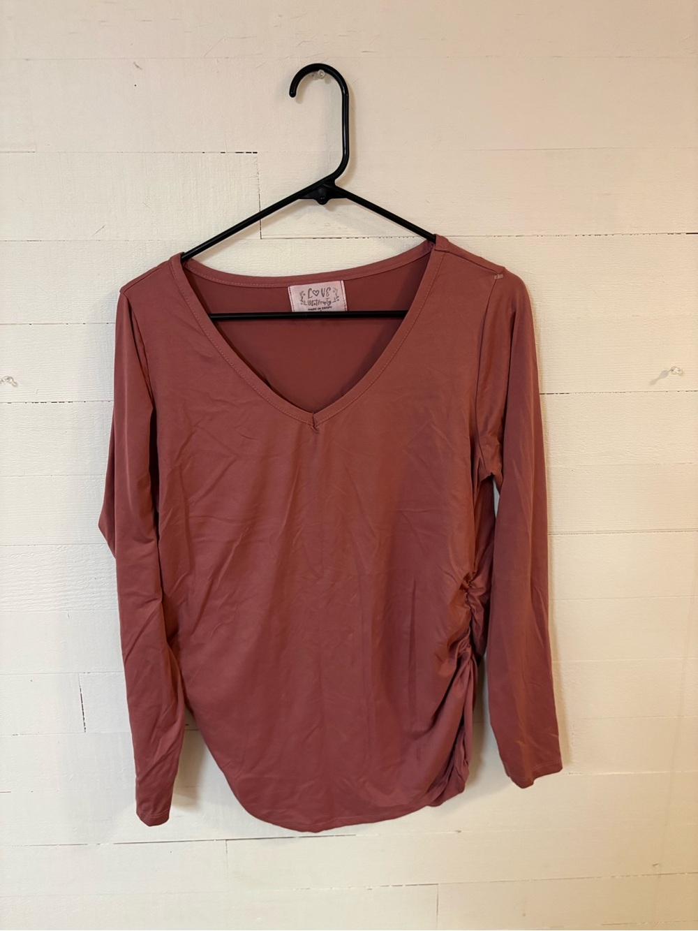 Love Maternity Dusty Rose Ruched Long Sleeve Top Large